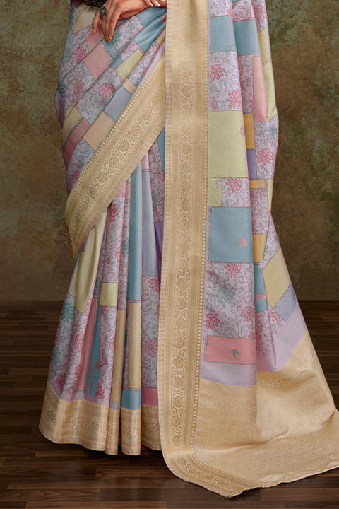 VastraLakshmi Susurrous Lavender Digital Printed Soft Silk Saree With Confounding Blouse Piece