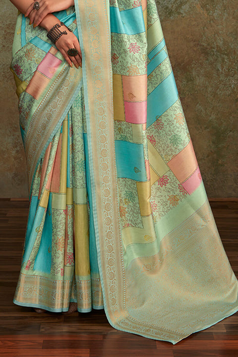 VastraLakshmi Snazzy Green Digital Printed Soft Silk Saree With Supernal Blouse Piece