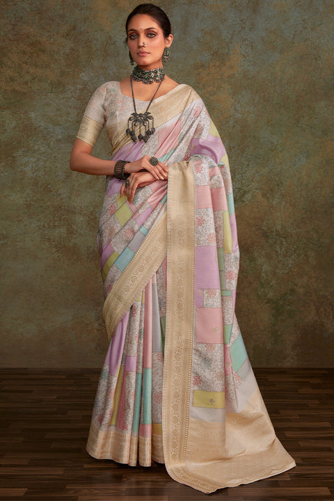 VastraLakshmi Allure Pink Digital Printed Soft Silk Saree With Zephyr Blouse Piece