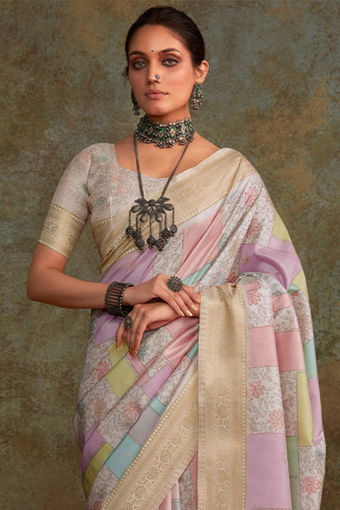 VastraLakshmi Allure Pink Digital Printed Soft Silk Saree With Zephyr Blouse Piece