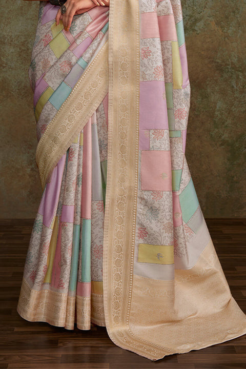 VastraLakshmi Allure Pink Digital Printed Soft Silk Saree With Zephyr Blouse Piece