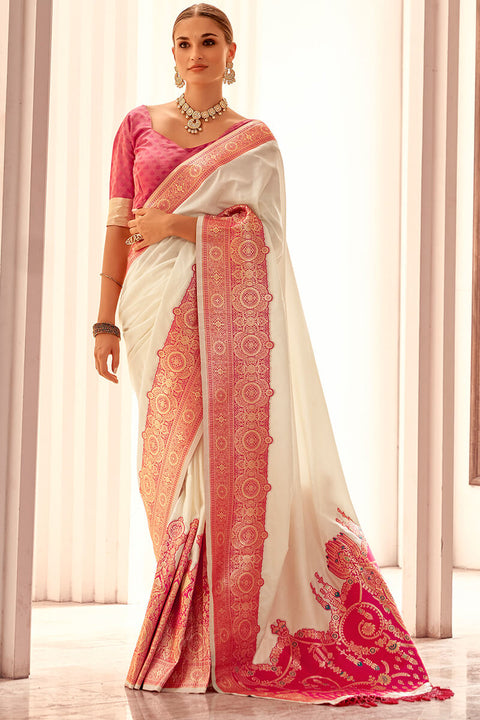 VastraLakshmi Surpassing Beige Soft Banarasi Silk Saree With Unique Blouse Piece