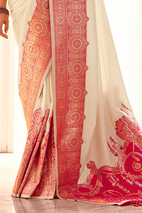 VastraLakshmi Surpassing Beige Soft Banarasi Silk Saree With Unique Blouse Piece