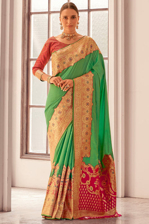 VastraLakshmi Capricious Sea Green Soft Banarasi Silk Saree With Invaluable Blouse Piece