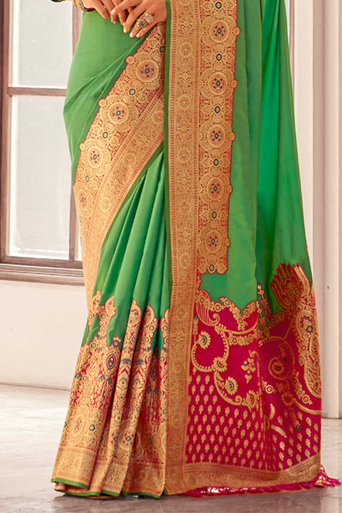 VastraLakshmi Capricious Sea Green Soft Banarasi Silk Saree With Invaluable Blouse Piece