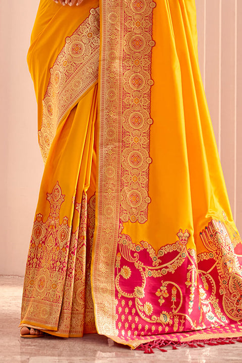 VastraLakshmi Stunner Yellow Soft Banarasi Silk Saree With Ailurophile Blouse Piece