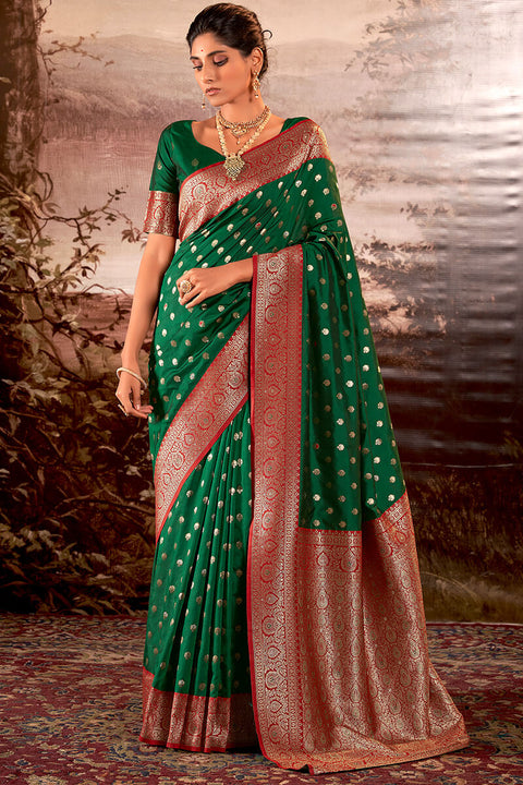 VastraLakshmi Blissful Dark Green Soft Banarasi Silk Saree With Inspiring Blouse Piece