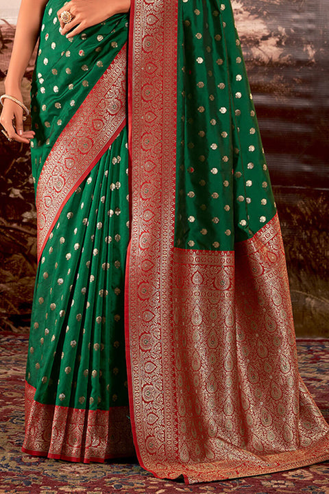 VastraLakshmi Blissful Dark Green Soft Banarasi Silk Saree With Inspiring Blouse Piece