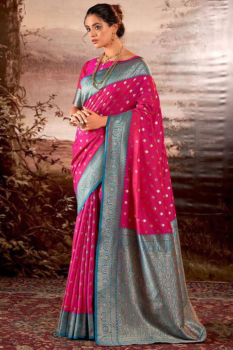 VastraLakshmi Divine Dark Pink Soft Banarasi Silk Saree With Majesty Blouse Piece