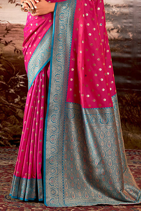 VastraLakshmi Divine Dark Pink Soft Banarasi Silk Saree With Majesty Blouse Piece