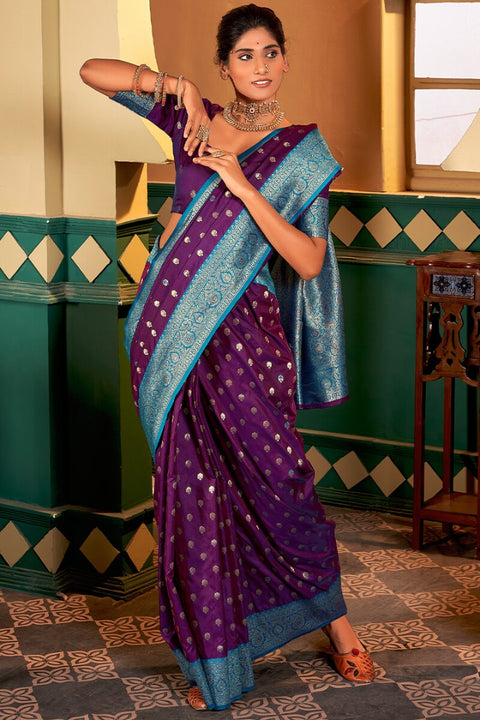 VastraLakshmi Petrichor Purple Soft Banarasi Silk Saree With Seraglio Blouse Piece