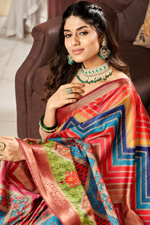 VastraLakshmi Attractive Multicolor Digital Printed Satin Silk Saree With Amazing Blouse Piece