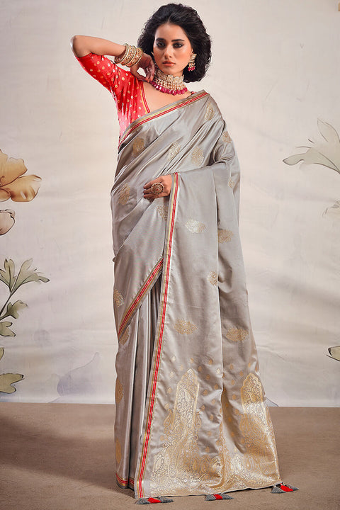 VastraLakshmi Attractive Grey Soft Banarasi Silk Saree With Lovely Blouse Piece