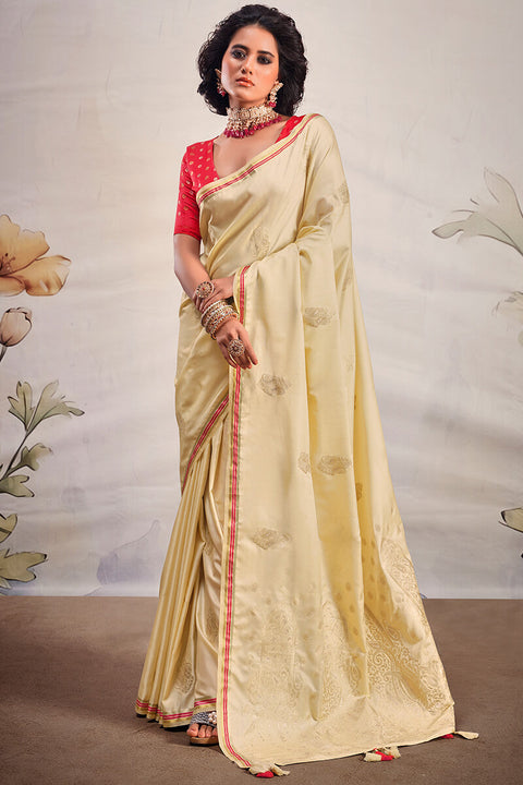 VastraLakshmi Designer Beige Soft Banarasi Silk Saree With Jazzy Blouse Piece