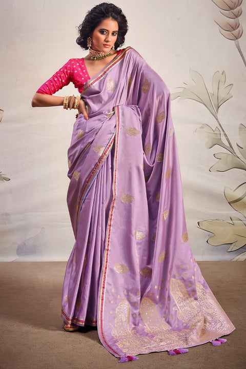 VastraLakshmi Majesty Lavender Soft Banarasi Silk Saree With Flameboyant Blouse Piece