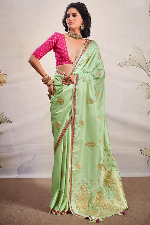 VastraLakshmi Bewitching Pista Soft Banarasi Silk Saree With Enticing Blouse Piece