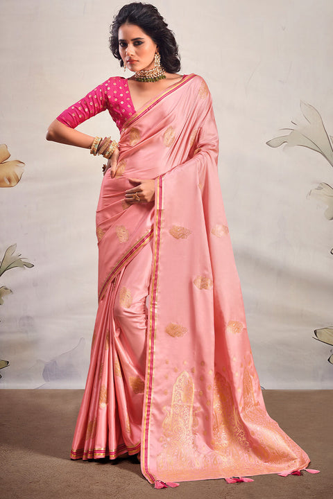 VastraLakshmi Demure Pink Soft Banarasi Silk Saree With Confounding Blouse Piece