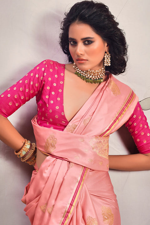 VastraLakshmi Demure Pink Soft Banarasi Silk Saree With Confounding Blouse Piece