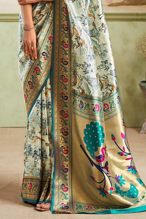 VastraLakshmi Imaginative Pista Paithani Silk Saree With Exuberant Blouse Piece