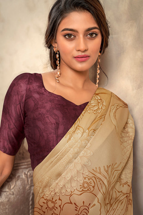 VastraLakshmi Lagniappe Brown Digital Printed Soft Silk Saree With Desultory Blouse Piece