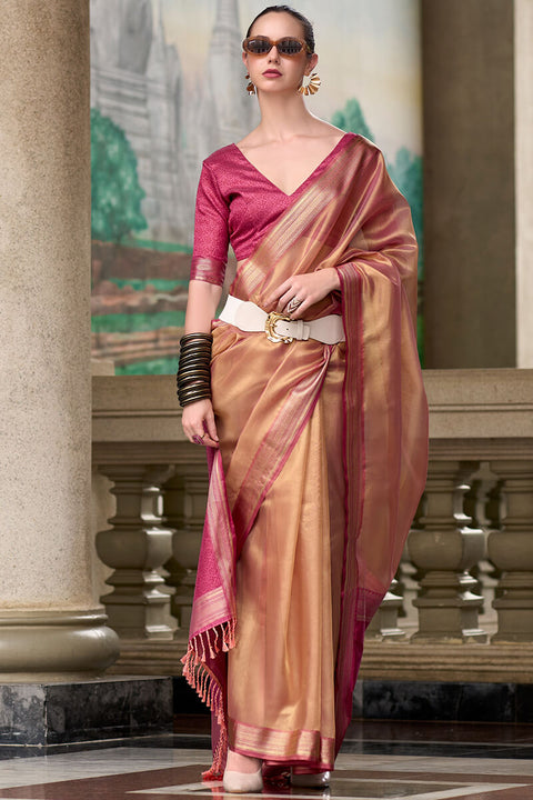 VastraLakshmi Vivacious Light Brown Soft Tissue Silk Saree With Panache Blouse Piece