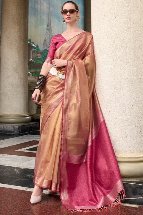 VastraLakshmi Vivacious Light Brown Soft Tissue Silk Saree With Panache Blouse Piece