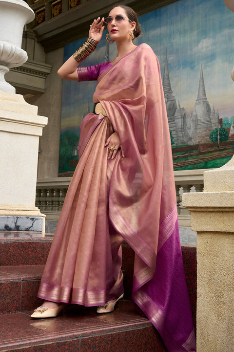 VastraLakshmi Scintillating Pink Soft Tissue Silk Saree With Vivacious Blouse Piece