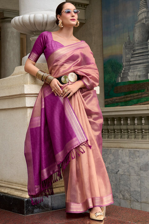 VastraLakshmi Scintillating Pink Soft Tissue Silk Saree With Vivacious Blouse Piece