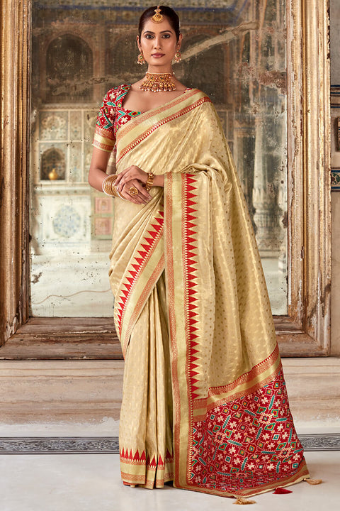 VastraLakshmi Excellent Beige Soft Banarasi Silk Saree With Dalliance Blouse Piece