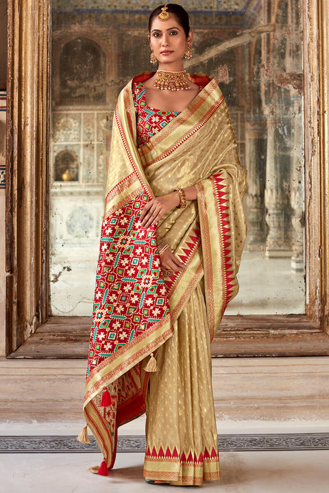 VastraLakshmi Excellent Beige Soft Banarasi Silk Saree With Dalliance Blouse Piece