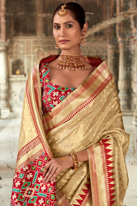 VastraLakshmi Excellent Beige Soft Banarasi Silk Saree With Dalliance Blouse Piece