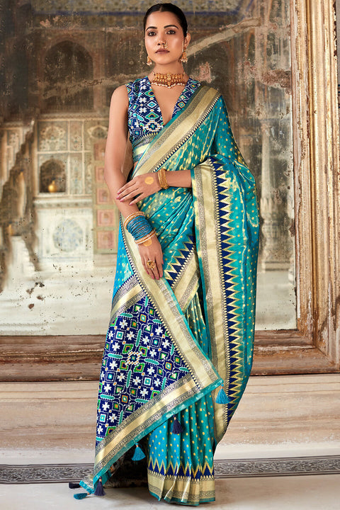 VastraLakshmi Lagniappe Firozi Soft Banarasi Silk Saree With Petrichor Blouse Piece