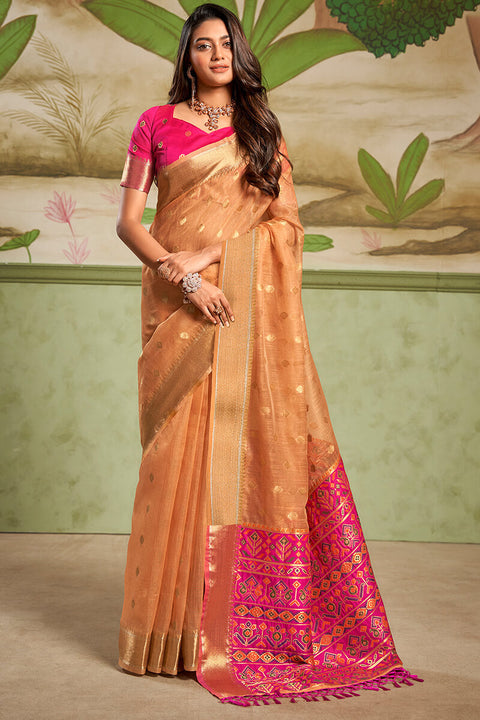 VastraLakshmi Captivating Orange Soft Banarasi Silk Saree With Arresting Blouse Piece