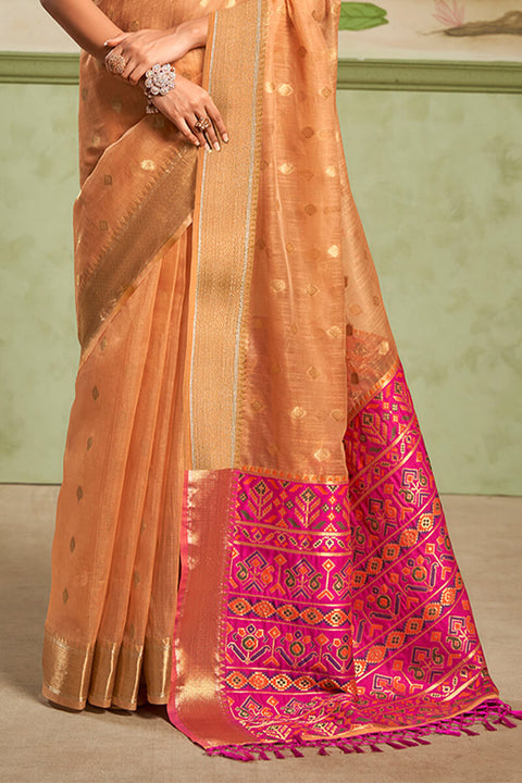 VastraLakshmi Captivating Orange Soft Banarasi Silk Saree With Arresting Blouse Piece