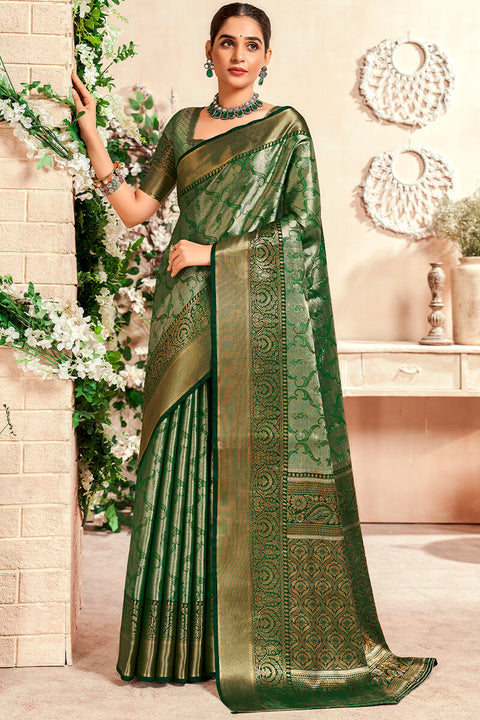 VastraLakshmi Desiring Dark Green Kanjivaram Silk Saree With Ravishing Blouse Piece