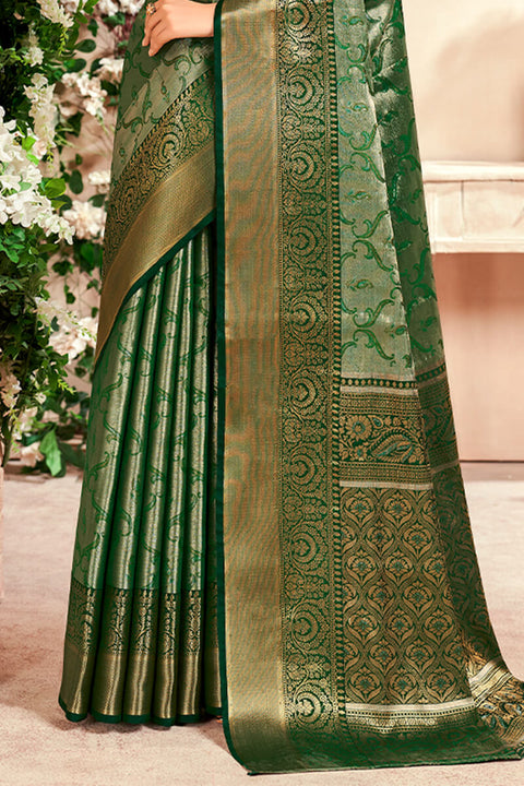 VastraLakshmi Desiring Dark Green Kanjivaram Silk Saree With Ravishing Blouse Piece