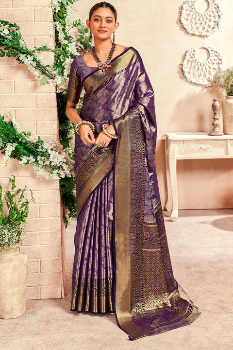 VastraLakshmi Preferable Purple Kanjivaram Silk Saree With Desirable Blouse Piece