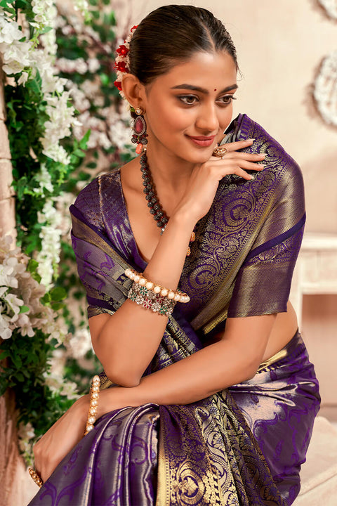 VastraLakshmi Preferable Purple Kanjivaram Silk Saree With Desirable Blouse Piece