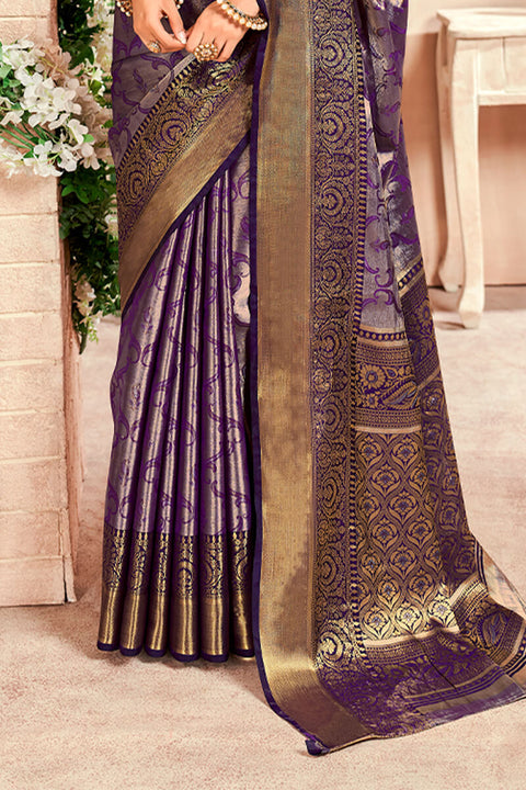 VastraLakshmi Preferable Purple Kanjivaram Silk Saree With Desirable Blouse Piece