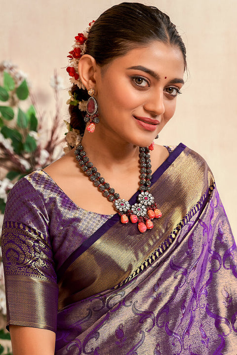 VastraLakshmi Preferable Purple Kanjivaram Silk Saree With Desirable Blouse Piece