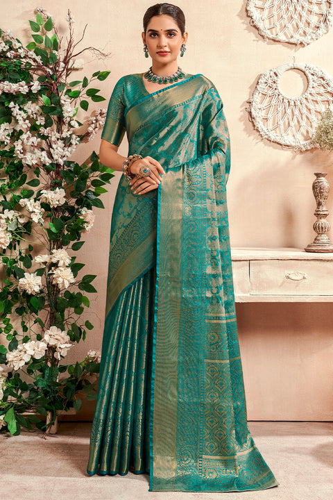 VastraLakshmi Fairytale Turquoise Kanjivaram Silk Saree With Comely Blouse Piece