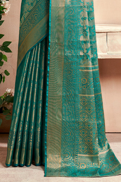 VastraLakshmi Fairytale Turquoise Kanjivaram Silk Saree With Comely Blouse Piece