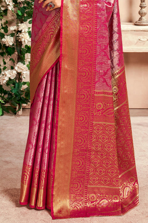 VastraLakshmi Panoply Dark Pink Kanjivaram Silk Saree With Woebegone Blouse Piece