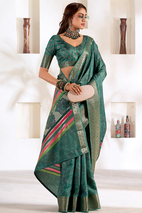 VastraLakshmi Panoply Rama Digital Printed Dola Silk Saree With Chatoyant Blouse Piece