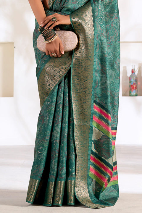 VastraLakshmi Panoply Rama Digital Printed Dola Silk Saree With Chatoyant Blouse Piece