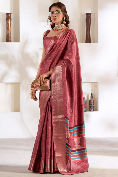 VastraLakshmi Comely Maroon Digital Printed Dola Silk Saree With Arresting Blouse Piece