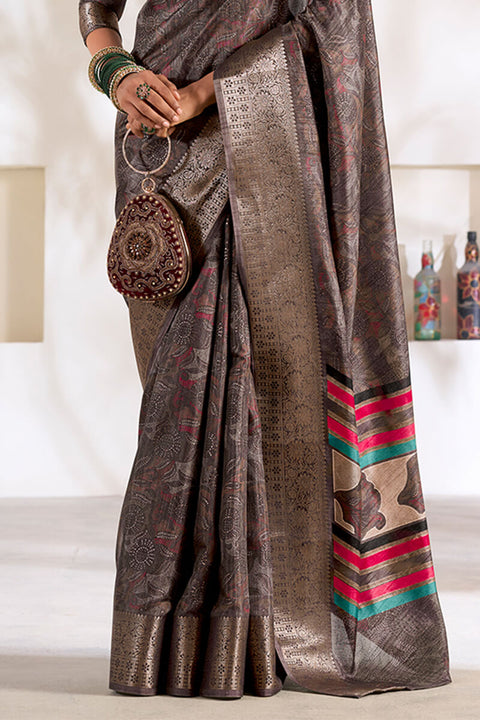 VastraLakshmi Phenomenal Grey Digital Printed Dola Silk Saree With Elegant Blouse Piece