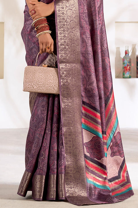 VastraLakshmi Marvellous Lavender Digital Printed Dola Silk Saree With Ravishing Blouse Piece