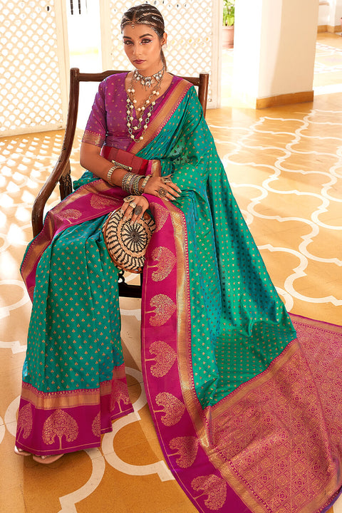 VastraLakshmi Refreshing Sea Green Soft Banarasi Silk Saree With Outstanding Blouse Piece