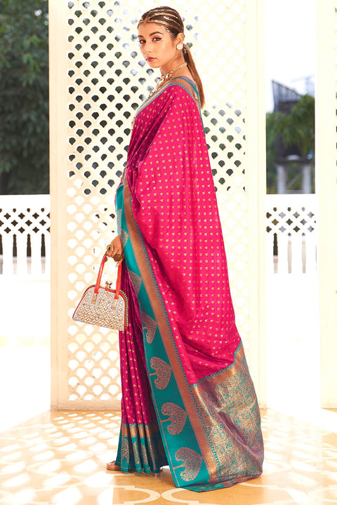 VastraLakshmi Engrossing Dark Pink Soft Banarasi Silk Saree With Arresting Blouse Piece